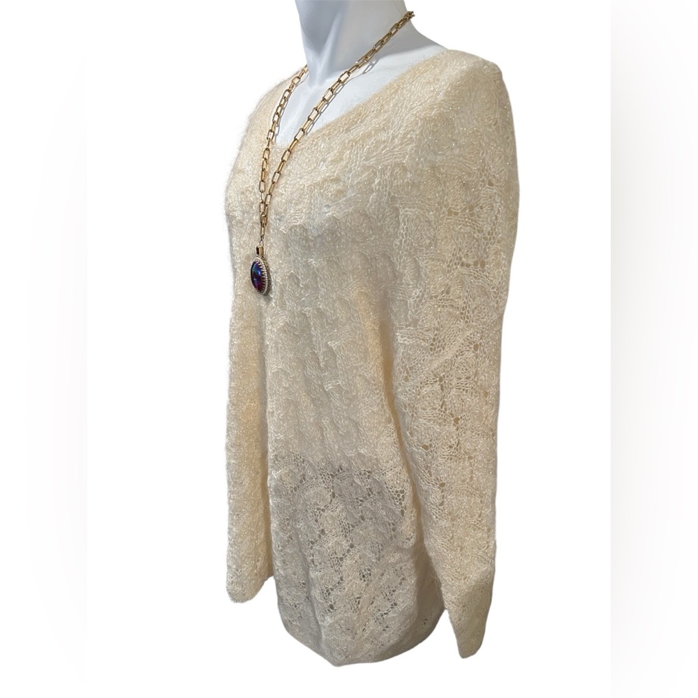 Light Cream Lace Knit Women's Sweater - Picture 2 of 7